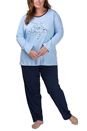 Moonline Damen Schlafanzug XL - 4XL mit Motivdruck 'Dreams Come True' - Schlafanzug für Damen in großen Größen, aus 100% Baumwolle für hohen Tragekomfort und angenehmes Schlafgefühl. Verfügbar in 3 Designs und Größen von XL bis 4XL.