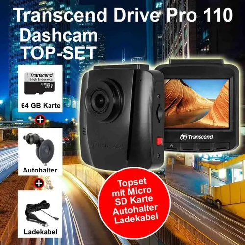 Transcend DrivePro 110 Dashcam - Hochwertige Dashcam mit 1080p Auflösung, 30 BpS und G-Sensor für zuverlässige Aufnahmen während der Fahrt.