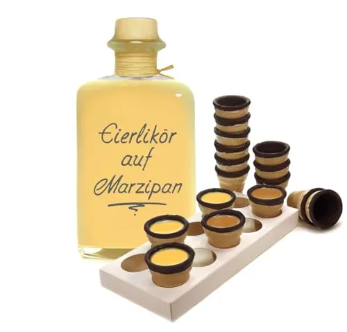 Eierlikör auf Marzipan 0,5L mit Waffelbechern & Becherhalter sämig & süffig 20% Vol.