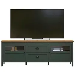 trendteam Stanton TV-Lowboard Tannengrün/Evoke Eiche - TV-Schränke im Landhaus Look, gemütliche Atmosphäre mit Tannengrün und Evoke Eiche. Viel Stauraum mit zwei Türen, zwei Schubkästen und Beleuchtung für deinen Wohnbereich.
