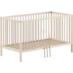 Babybett Kara-lynn 70x140 cm aus Massivholz - Modernes Babybett aus Buche Natur, mit Umbaufunktion zum Junior-Bett. Stabil und hochwertig verarbeitet, perfekt für eine sichere Schlafumgebung.