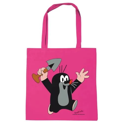 Logoshirt® Der kleine Maulwurf Baumwolltasche I Stofftasche I Stoffbeutel bedruckt pink I Jutebeutel 100% Baumwolle I Stoffbeutel mit langen Tragegriffen I pink I Lizenziertes Originaldesign