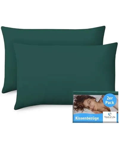 Kissenbezug 40x60 Meergrün, 2-er Set Kissenbezüge, Premium Mako-Baumwolle, Kopfkissen-Bezug für 60x40 Kissen, Kissenhülle für Seitenschläferkissen/Kinder-Kissen, Oeko-TEX Zertifiziert