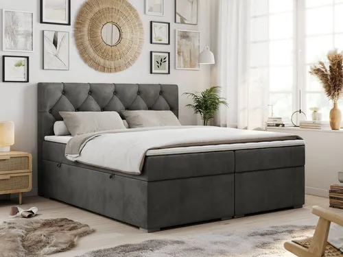 MKS MEBLE Boxspringbett 120x200 cm mit Matratze und Topper Visco - Alda - H4 Dunkelgrau Velvet - 🛏️ Hochwertiges Boxspringbett mit zwei großen Bettkästen für optimale Stauraum-Nutzung. Die punktelastische Matratze mit 7-Zonen-Technologie sorgt für individuellen Komfort und Druckentlastung – ideal für erholsamen Schlaf.