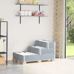 vidaXL Paletten-Aufsatzrahmen 3-fach Grau 120x80 cm - Garten-Zubehör aus massivem Kiefernholz, stabil und langlebig. Das stapelbare und faltbare Design sorgt für flexiblen Stauraum und einfache Handhabung.
