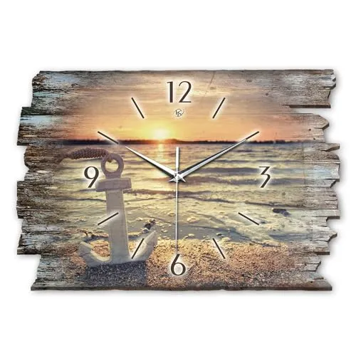 Kreative Feder Designer Wanduhr „See“ aus Holz 40x27cm - Shabby Style Wanduhr aus Naturholz mit flüsterleisem Quarzuhrwerk für eine ruhige Umgebung. Ideal für Wohnzimmer, Büro oder als Geschenk.