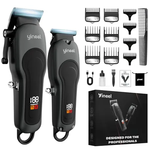 Yineel Haarschneidemaschine, Kabellose Haartrimmer Herren, Wasserdichte Barttrimmer&Haarschneider Set, Elektrischer Bartschneider Herren, Haarschneidemaschine Profi für Barbers/Hause Friseur (Schwarz)