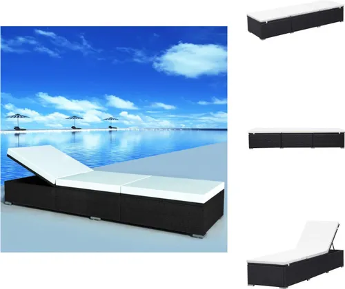 Sonnenliege Poly Rattan Schwarz mit Auflage