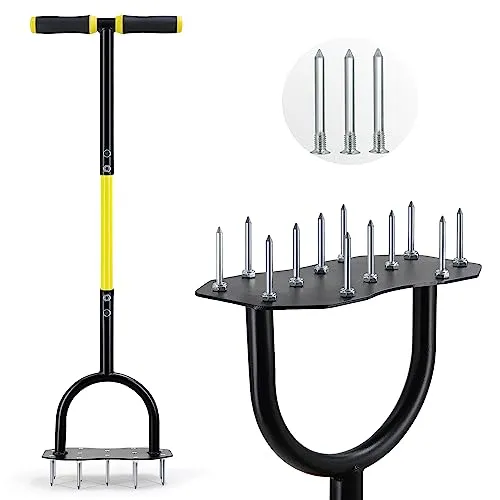 Jardineer Rasenlüfter Spike Metall, Manuelle Aerifizierer für Rasen Vertikutierung Boden Belüftung Rasen mit