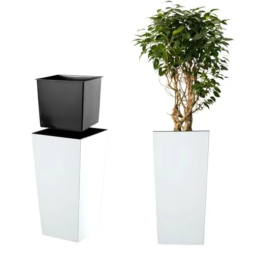 KADAX Pflanzkübel mit Innentopf, Höhe 68cm, Weiß-matt – Wetterfester Blumentopf für Innen & Außen, ideal für Garten, Balkon & Terrasse, zum Bepflanzen, Dekorieren und als stilvoller Übertopf