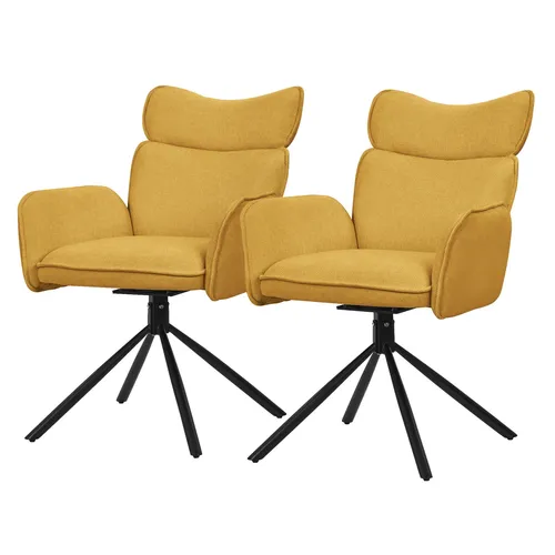 2er Set Esszimmerstuhl Drehstuhl mit Armlehne 360° Drehbar Wohnzimmerstuhl Senf
