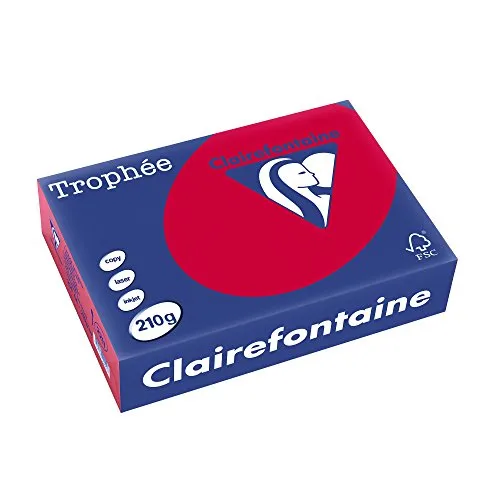 Clairefontaine 2211C - Ries Druckerpapier / Kopierpapier Trophee, intensive Farben, DIN A4, 210g, 250 Blatt, Kirschrot, 1 Ries