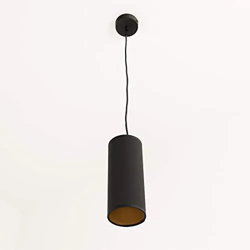 Licht-Erlebnisse Hängelampe Schwarz Gold - Retro Pendelleuchte für Esstisch - Elegante Hängelampe aus Metall und Stoff, ideal für Wohnzimmer und Esstisch. Die besondere Lichtwirkung durch den schimmernden Schirm sorgt für eine gemütliche Atmosphäre.