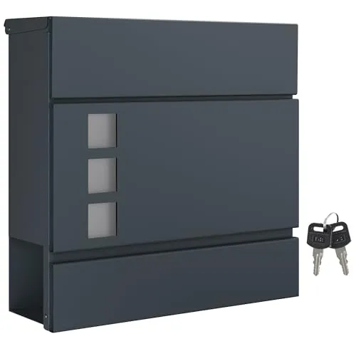 SONGMICS XXL Briefkasten mit Zeitungsfach - Wandbriefkasten in modernem Anthrazit, wasser- und rostresistent, mit Sichtfenster und abschließbarem Schloss für maximale Sicherheit und einfache Montage.