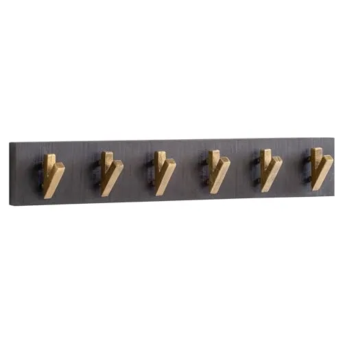 FINEBUY Wandgarderobe FB98143 - Garderobenpaneele aus Mango Massivholz und Metall, handgefertigt, mit sechs stabilen Haken für deine Accessoires – ideal für einen eleganten Flur.