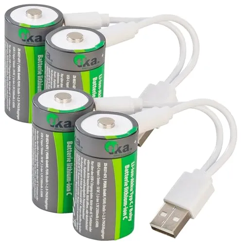 tka Köbele Akkutechnik Accus: 4er Set wiederaufladbare Li Ionen Akkus Typ C, 3330mWh (LR14 Akkus, Baby Typ C, Batterieadapter)