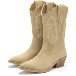 LASCANA Cowboy Boots: Beige Cowboy Stiefelette aus hochwertigem Leder - Wanderschuhe in Größe 36, modische Cowboy Stiefelette aus 100% Rindsleder, ideal für trendbewusste Looks.