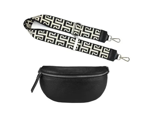 ITALYSHOP24 Damen Leder Bauchtasche mit 2 Gurten - Gürteltasche aus hochwertigem Leder, inklusive Ledergurt und breitem Umhängeband. Ideal für den Alltag mit geräumigem Hauptfach und Handyfach.