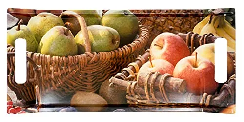 Lashuma Geschirrtablett bunt Motiv: Früchte, Rechteckiges Grilltablett Melamin, Größe: 41x19 cm