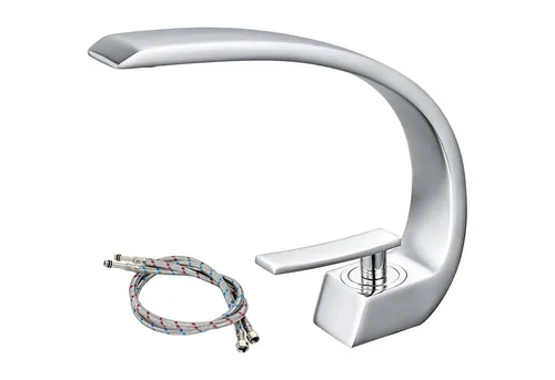 OKWISH Wasserfall Waschtischarmatur - Moderne Waschtischarmatur mit elegantem Wasserfall-Design, aus robustem Messing für Langlebigkeit. Einfache Einhandbedienung für präzise Wassertemperaturregelung, ideal für Badezimmer und Gäste-WC.