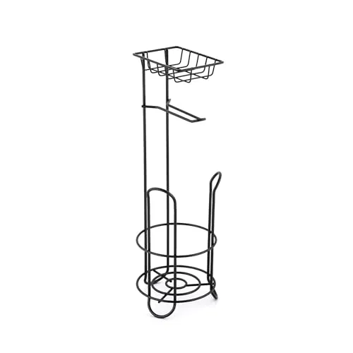 MSV Klopapierhalter mit Ablage, schmaler Toilettenpapierhalter stehend aus Metall, freistehender Toilettenpapierständer für insgesamt 3 Rollen, Schwarz matt