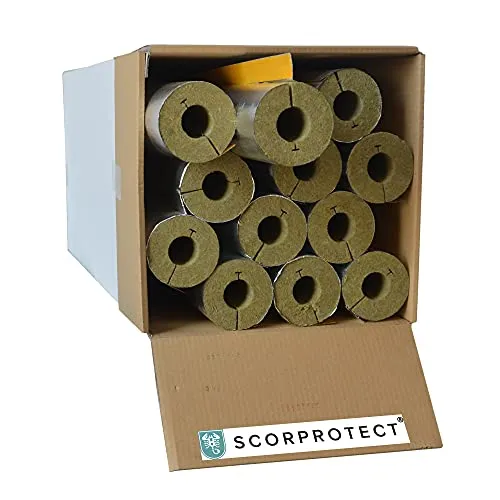 Scorprotect® voller Karton Alukaschierte Rohrschale Rohrisolierung Steinwolle mit 0.040 Wärmeleitfähigkeit (Steinwolle, 42 x 30 mm x 1 Meter)