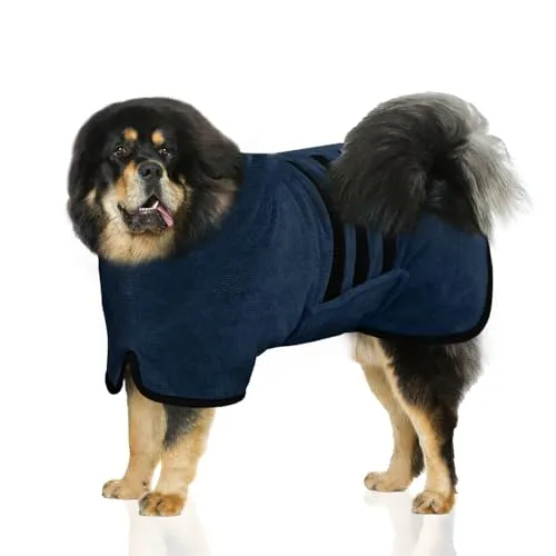 WUFANC Hundebademantel, Bademantel Hund aus Mikrofaser, Extra Saugfähig und Schnelltrocknend, Hunde Bademantel mit Klettverschluss und Verstellbarem Schrumpfband für Große Mittel und Kleine Hunde