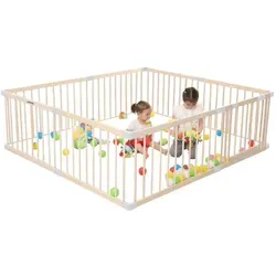 Laufstall Baby aus massivem Kiefernholz - Sichere Laufgitter Baby mit Tür - & einfacher Auf- und Abbau in 10 Minuten -190x190cm oder180x200cm - Naturbelassen