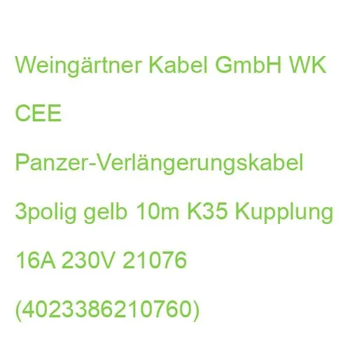 WK CEE Panzer-Verlängerungskabel 10m 3-polig 16A in gelb von Weingärtner Kabel