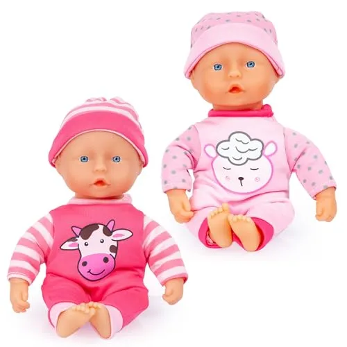 Bayer Design 92002AF Babypuppe 20 cm, 2 Stück, weicher Körper, handliche Größe, mit niedlichem Outfit und Sticker