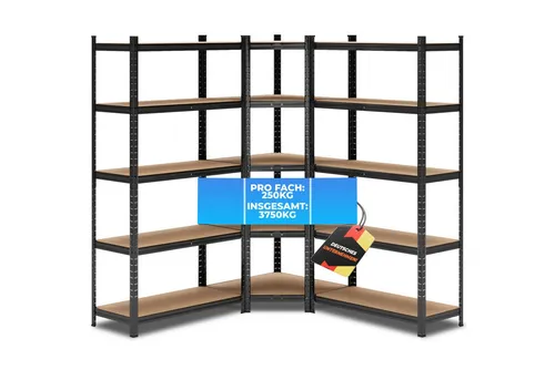 ALL Schwerlastregal Eckregal 180x70x40cm + 2x 180x90x40cm - Hochwertiges Eckregal für maximale Flexibilität mit einer Traglast von bis zu 3750 kg. Ideal für Keller, Garage oder Werkstatt – stabil, robust und einfach zu montieren. Verstellbare Böden für individuelle Nutzung.