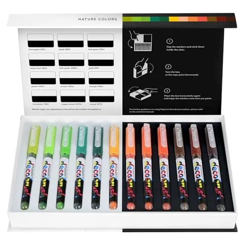 KARIN PIGMENT decobrush Nature Colors Collection 29C3, 12 Stück - Marker & Künstlerstifte mit deckenden Acryl-Wasserfarben, flexible Spitze und lichtecht, ideal für kreative Projekte auf verschiedenen Oberflächen.