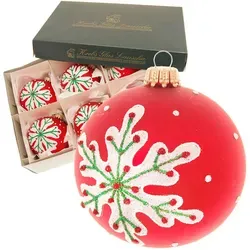 Krebs Glas Lauscha Christbaumschmuck Rot matt 8cm - Weihnachtsbaumschmuck, 6-tlg. Set aus mundgeblasenen und handdekorierten Glaskugeln in edlem Rot, perfekt für eine festliche Weihnachtsdekoration.