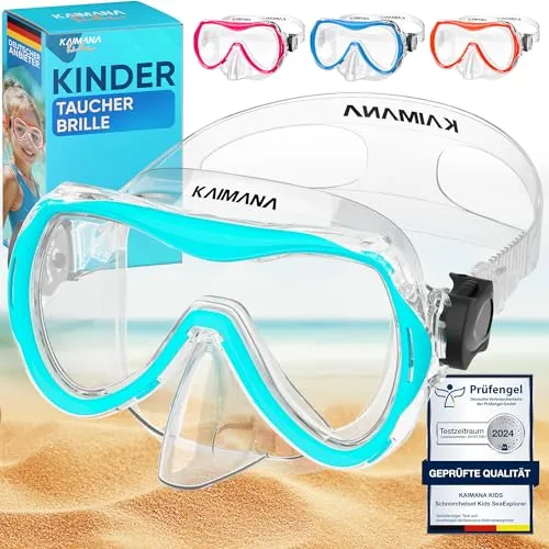 KAIMANA Taucherbrille Kinder inkl. Tragetasche, besonders Bequeme Tauchmaske Kinder mit Silikonband, Türkis