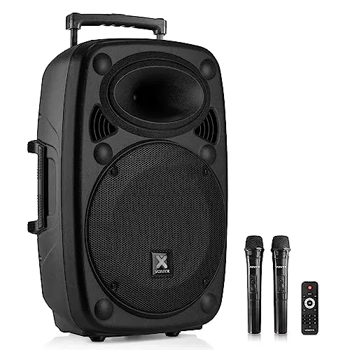 Vonyx Verve46 - Akku Partybox Bluetooth Lautsprecher 1000W - PA Komplettset mit 2 UHF Mikrofonen, ideal für mobile Partys, mit bis zu 9 Stunden Akkulaufzeit und Bluetooth 5.0 für kabelloses Streaming.