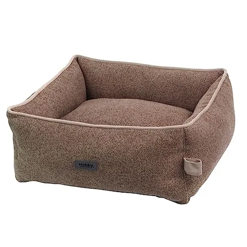 Nobby 61919 Komfortbett eckig LINOU braun - Hundebett in Leinenoptik, mit Wendekissen und rutschfesten Noppen, waschbar bis 30°C - ideal für den Komfort Ihres Hundes.