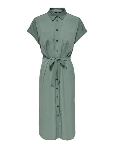ONLY Damen Blusenkleid ONLHANNOVER mit Bindegürtel - Freizeitkleid für Damen in Midi-Länge, mit taillierbarem Gürtel für eine feminine Silhouette und ideal für lässige Anlässe.