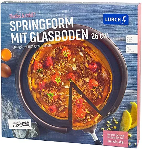 Lurch 85008 FlexiForm Springform mit Glasboden - 26 cm, BPA-frei - Springformen: Hochwertige runde Backform aus 100% BPA-freiem Platin-Silikon, ideal für perfekte Kuchen und Torten. Auslaufsicher und einfach zu reinigen!