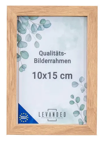 Levandeo® Bilderrahmen, Portrait Bilderrahmen Made in EU 10x15 Eiche Optik Natur Glasscheibe