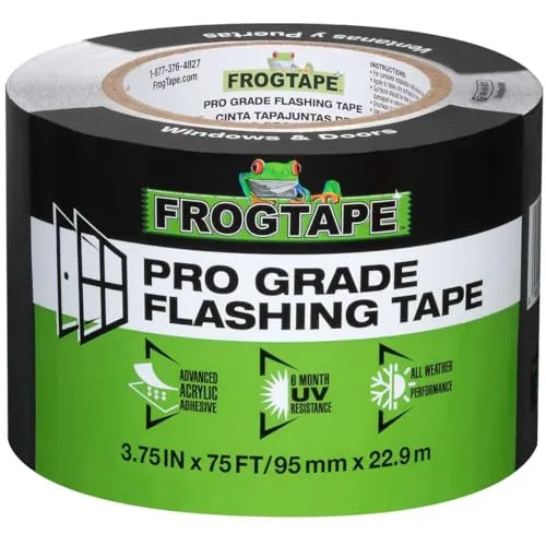 FROGTAPE Pro Grade Blinkband für Fenster und Türen, Allwetter- und UV-beständiges Blinkband mit fortschrittlichem Acrylkleber, 10 mm, 9,5 cm Breite, 2,5 m Rolle, Schwarz