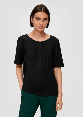 s.Oliver BLACK LABEL Bluse aus Viskose schwarz 34 - Damenbluse in Regular Fit mit fließendem Twill, kurzen Ärmeln und besonderer Raffung – ideal für elegante Anlässe.