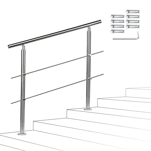 Sonnewelt Treppengeländer Edelstahl Pflegeleicht 80cm mit 2 Querstreben Innen und Außen Handlauf Geländer Brüstung Balkon