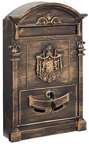 ARREGUI Wandbriefkasten aus Aluminium - Klassischer Stil in Bronze, Größe L - Wandbriefkasten aus Aluminium, witterungs- und korrosionsbeständig. Mit großem Fassungsvermögen für Zeitschriften und C4-Umschläge. Ideal für den Außenbereich, inklusive Montagematerial und 2 Schlüssel.