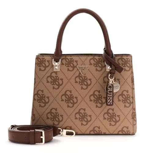 GUESS Handtasche Umhängetasche Noelle II Multi Compartment Satchel Latte Logo/Brown hellbraun