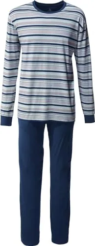 Erwin Müller Herren-Schlafanzug Single-Jersey hellgrau/dunkelblau Größe 58