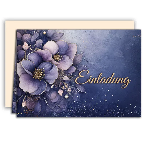Einladungskarten Lila Blume mit Umschlag für Geburtstag Hochzeit Jubiläum uvm 10