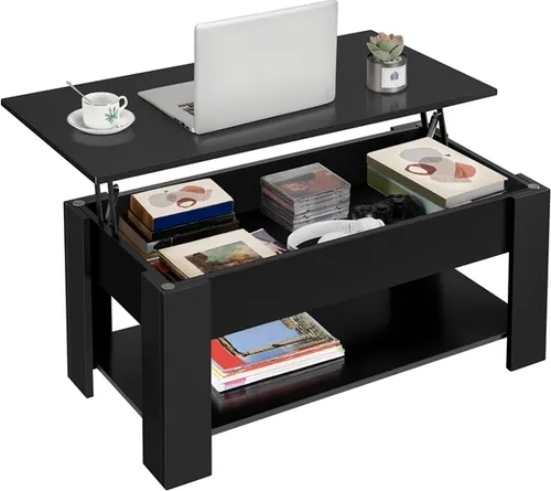 Yaheetech Couchtisch Kaffeetisch höhenverstellbar Wohnzimmertisch mit Ablagefach Sofatisch Beistelltisch Teetisch aus Holz Schwarz