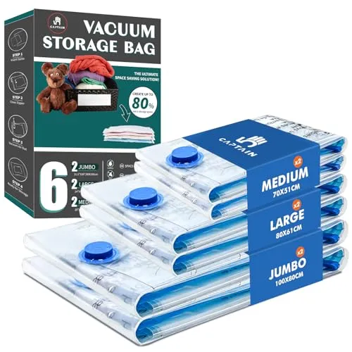 Vakuumbeutel für Kleidung Bettdecken 6 Stück, CaptainFive Vakuumierbeutel 3 Größen (2*100x80cm + 2*80x61cm + 2*70x51cm) Vakuum Kleiderbeutel Aufbewahrungsbeutel Reise für Bettwäsche Kissen Kleidung