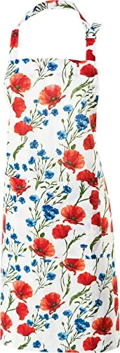 REDBEST Schürze, Kochschürze Mohnblume 100% Baumwolle Größe Mohnblume Größe 75x90 cm - verstellbare Halsschlaufe, große aufgesetzte Tasche, robustes, glattes Gewebe