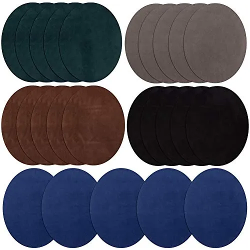 Produktbild Flicken zum Aufbügeln, 25 Stück, 5 Farben, oval, Veloursleder, Rindsleder, Ellenbogen, Knie, zum Aufbügeln, Samt, für Pullover, Ausbesserungen, Basteln, Reparatur-Set für Kleidung, Jeans